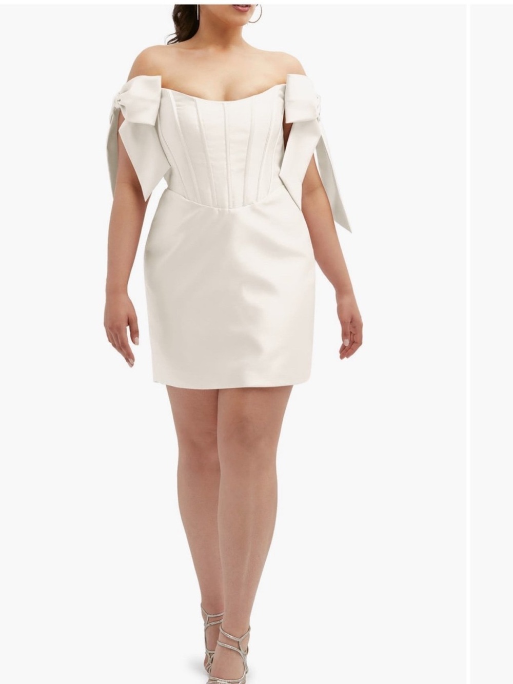 ALFRED SUNG Cream Off-Shoulder Mini Dress with Bow Straps